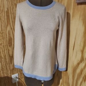 Sail to Sable Beige Sweater with Blue Trim